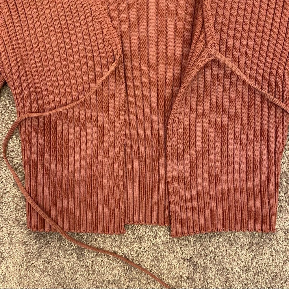 Zara Women's Ribbed Knit Tie Front Long Sleeve Crop Cardigan Sweater Top Size M